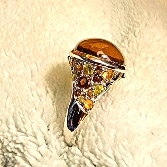 COPY - 🐚 David Sigal SS Smokey Quartz Oval Cabochon Ring with Citrine & Peridot - Picture 6 of 16